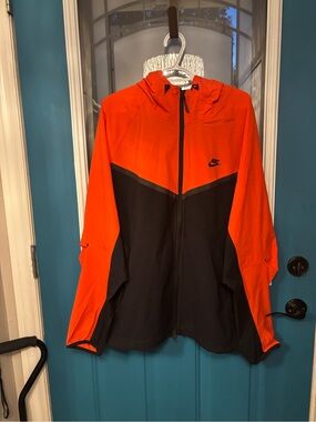 Nike Orange and Black Colorblock Hooded Jacket